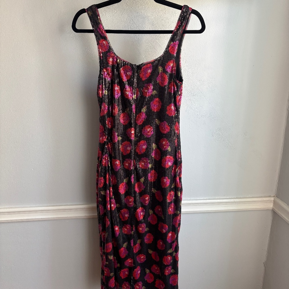 Rachel Roy Sequin Rose Midi Dress. Size Small. Black and Red.